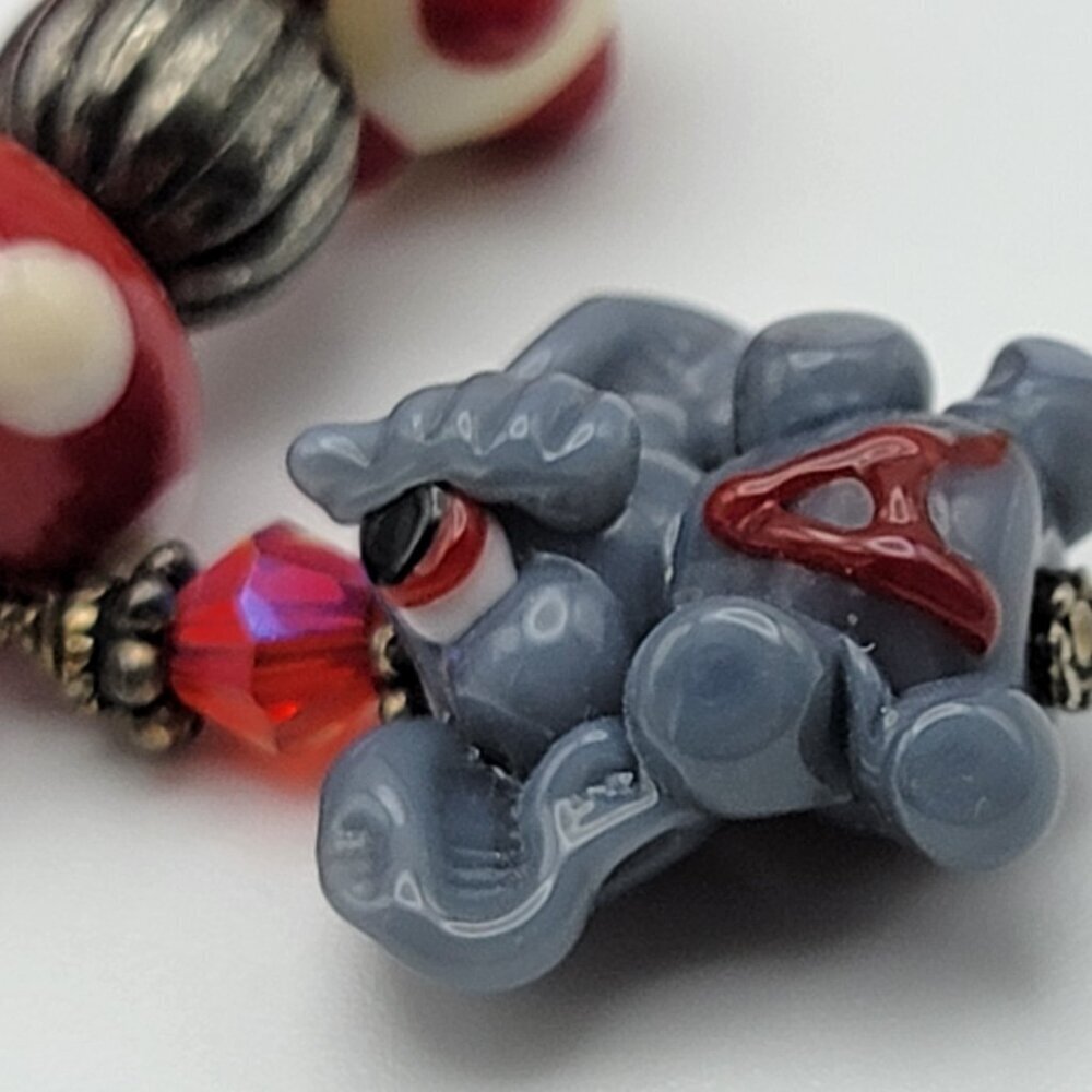SX 925 Thai Polka Dot Glass Bead Letter A Elephant Pendant Cord Necklace 18" Adj - Picture 4 of 10
